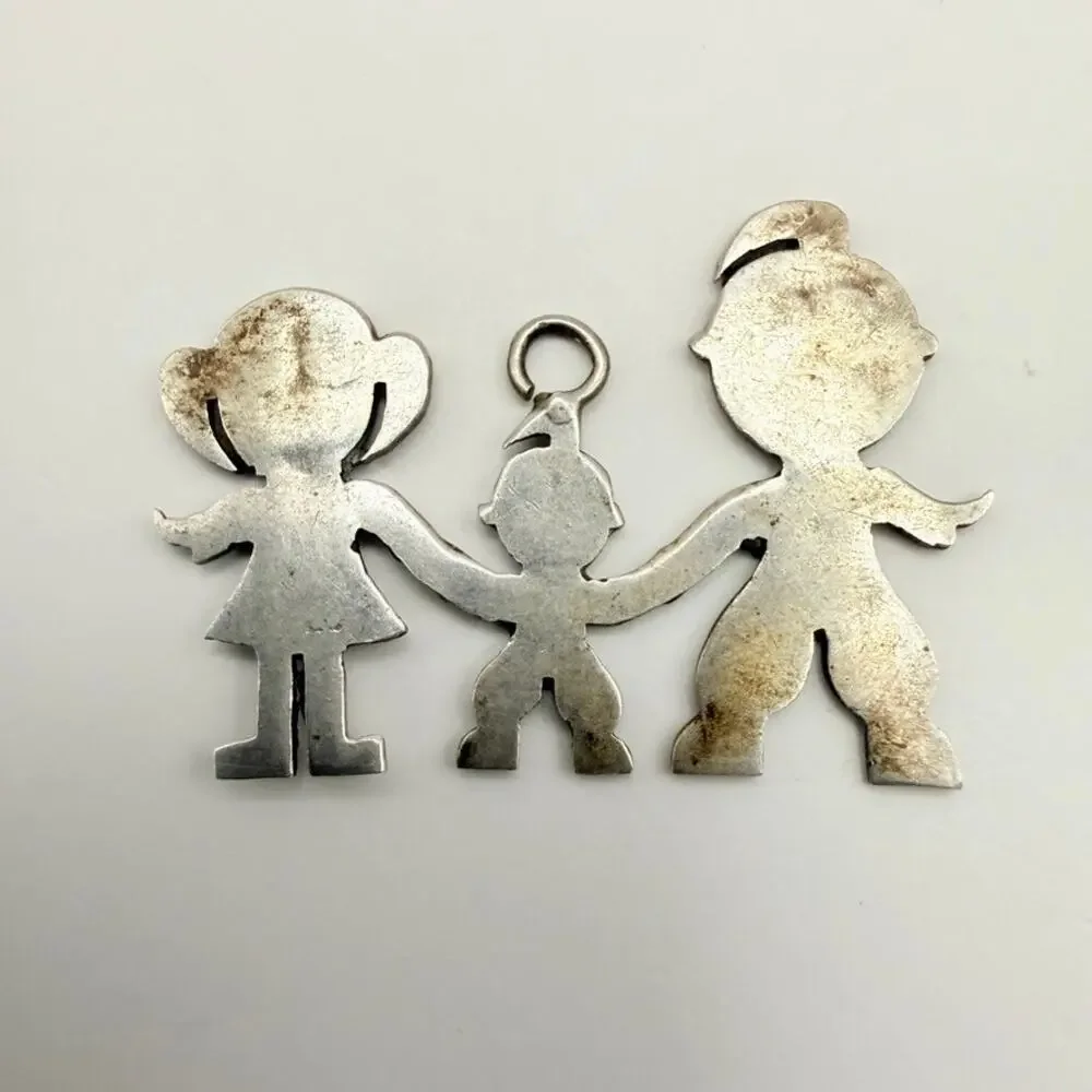 Vintage Sterling Silver Family Charm Pendant Mom Dad Child Holding Hands